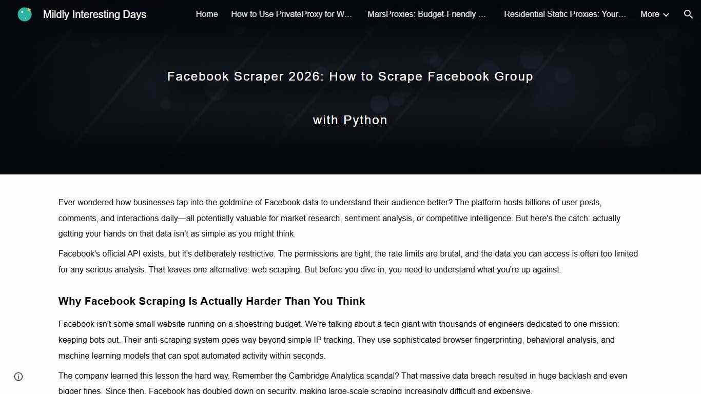 Mildly Interesting Days - Facebook Scraper 2026: How to Scrape Facebook Group with Python
